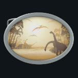 Dinosaurs on Tropical Jurassic Landscape  Belt Buckle<br><div class="desc">Dinosaurs on Peaceful and Misty Tropical Jurassic Landscape,  around a tranquil Lagoon. Original Monochrome illustration created on Vector Graphic Art Technique. Copyright BluedarkArt TheChameleonArt.</div>