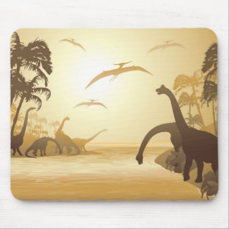 Dinosaurs on Tropical Jurassic Landscape Mouse Pad