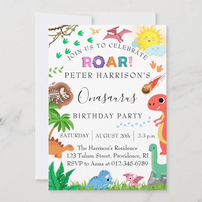Dinosaurs Onasaurus Birthday Party Invitation (Front)
