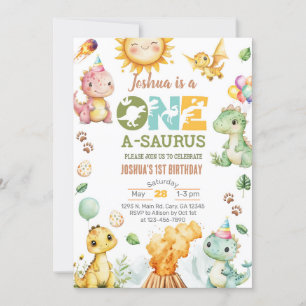 Dinosaurs One-A-Saurus 1st birthday invite. Invitation