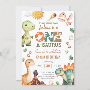 Dinosaurs One-A-Saurus 1st birthday invite. Invitation