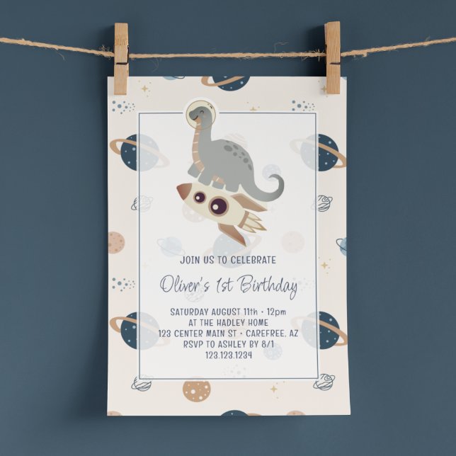 Dinosaurs Outerspace Dino Boho 1st Birthday Invitation (Creator Uploaded)