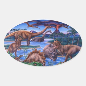 Dinosaurs Oval Sticker by gailgastfield at Zazzle