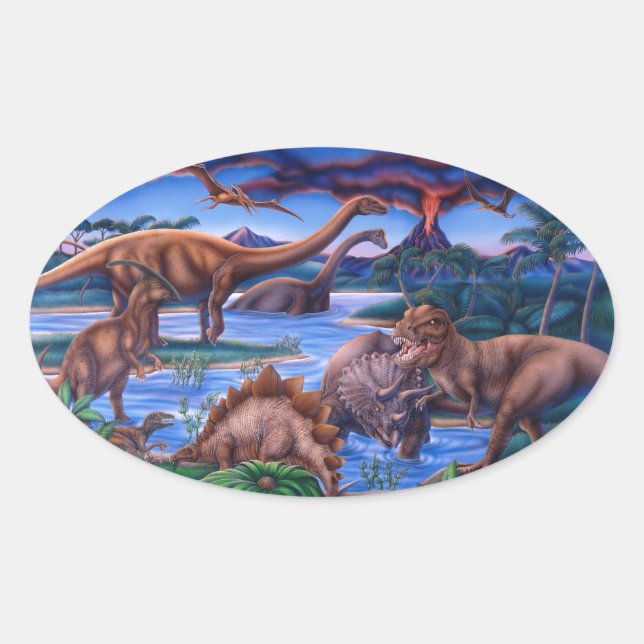 Dinosaurs Oval Sticker (Front)