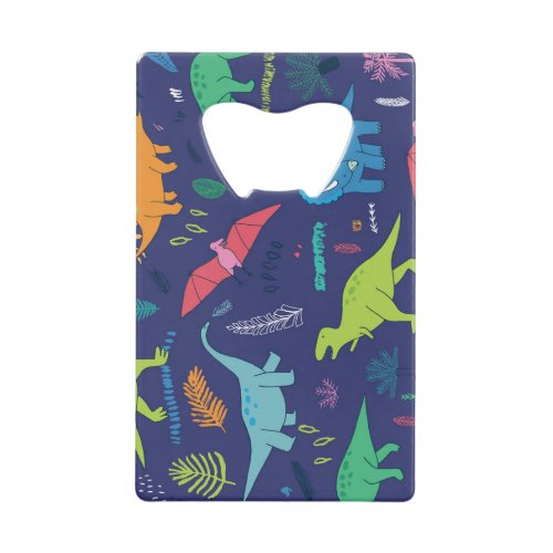 Dinosaurs Palms Tropical Vintage Pattern Credit Card Bottle Opener