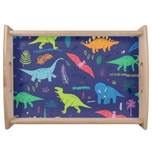 Dinosaurs Palms Tropical Vintage Pattern Serving Tray