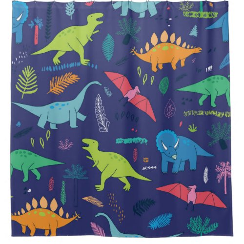 Dinosaurs Palms Tropical Vintage Pattern Shower Curtain