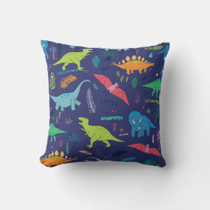 Dinosaurs Palms Tropical Vintage Pattern Throw Pillow