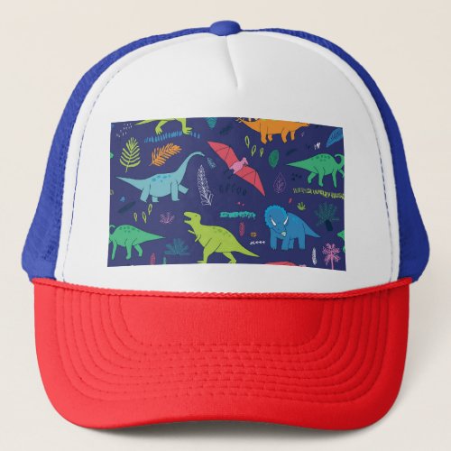 Dinosaurs Palms Tropical Vintage Pattern Trucker Hat