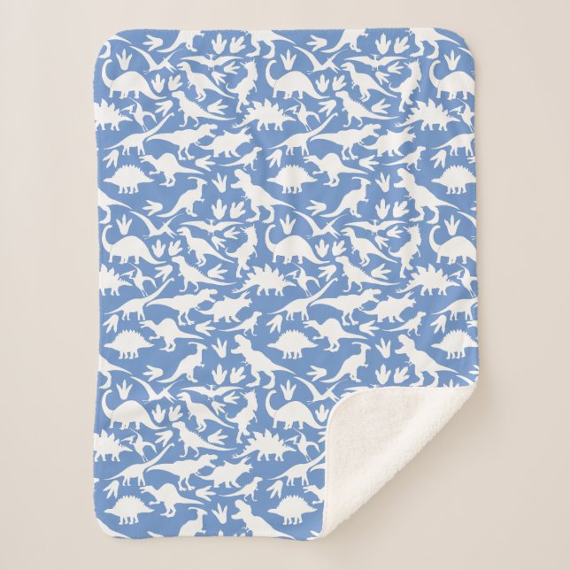 Dinosaurs pattern 01 w. LBlue BG Sherpa Blanket (Front)