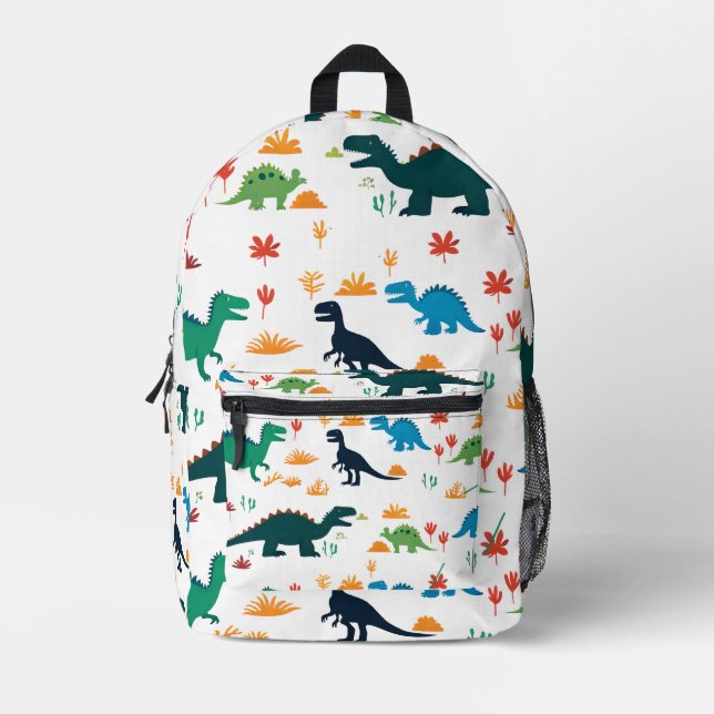 Dinosaurs Pattern Colorful Playful Art Printed Backpack (Front)