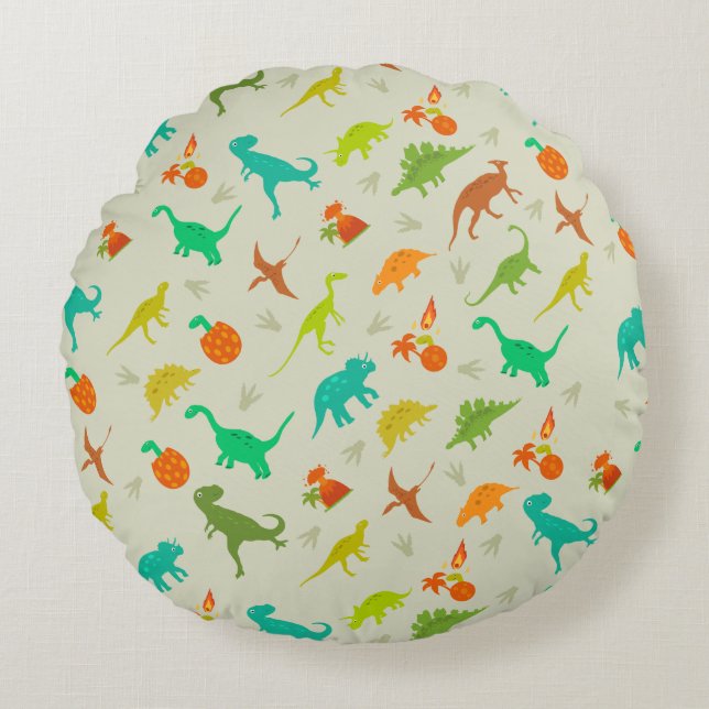 Dinosaurs Pattern Round Pillow (Front)