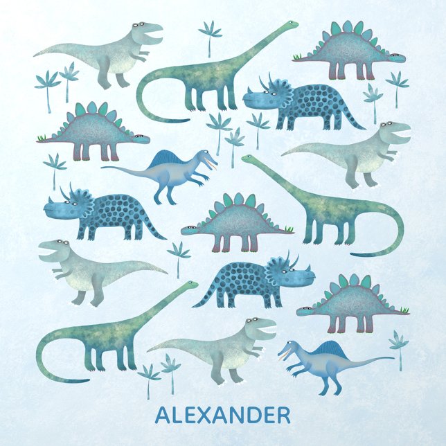 Dinosaurs Personalized Name Wall Decal (Fun personalized dinosaur wall decal for kids room decor)