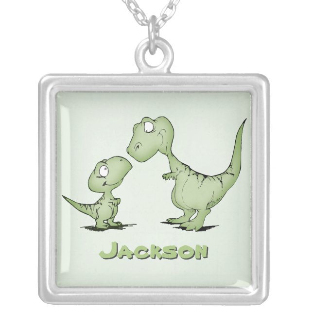 Dinosaurs Personalized Silver Plated Necklace (Front)