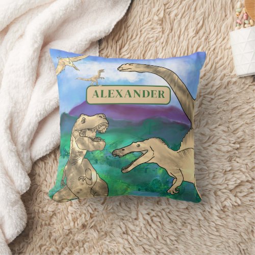 dinosaurs personalized throw pillow