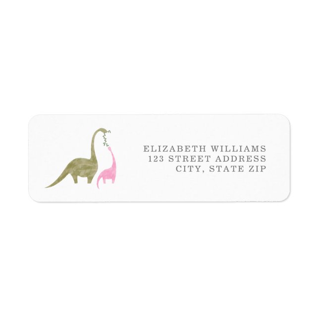 Dinosaurs Pink Baby Shower Return Address Label (Front)