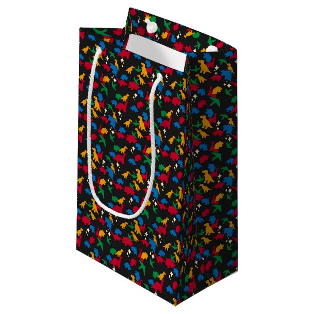 Dinosaurs - Primary Black Outline Black Background Small Gift Bag (Front Angled)