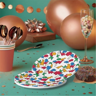 Dinosaurs - Primary Black Outline White Background Paper Plates