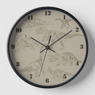 Dinosaurs realistic vintage drawings clock