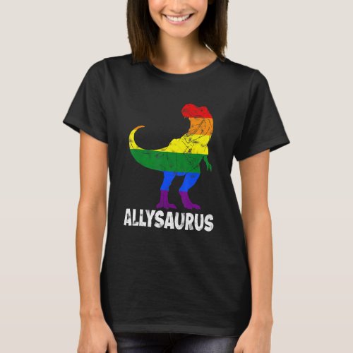 Dinosaurs Rex LGBT Gay Pride Flag Allysaurus Ally  T_Shirt