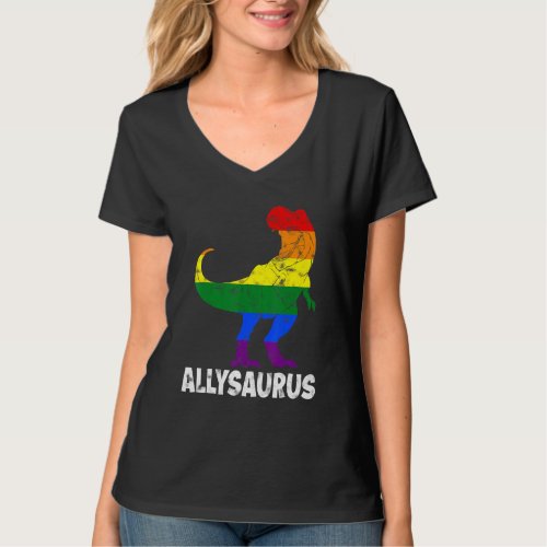 Dinosaurs Rex LGBT Gay Pride Flag Allysaurus Ally  T_Shirt