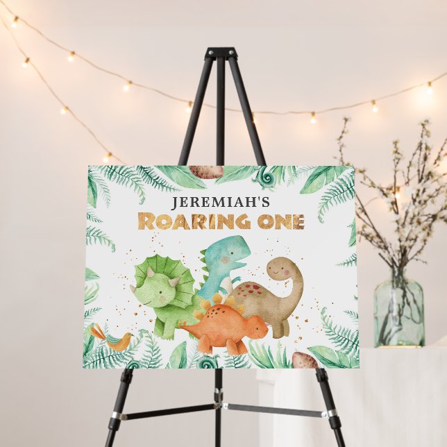 Dinosaurs Roaring One 1st Birthday Banner Foam Board (In Situ (Stand))