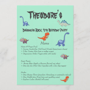 Dinosaurs Rock Birthday Party Menu