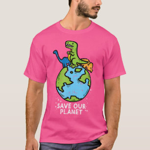 Dinosaurs Save Our Planet Cute Earth Day Boys Kids T-Shirt