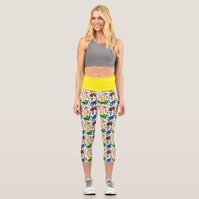 Dinosaurs seamless pattern capri leggings (Front)