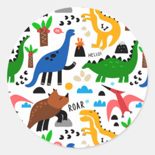 Dinosaurs seamless pattern classic round sticker