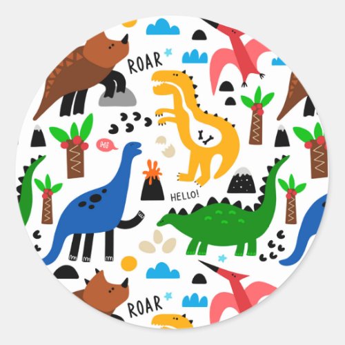 Dinosaurs seamless pattern classic round sticker