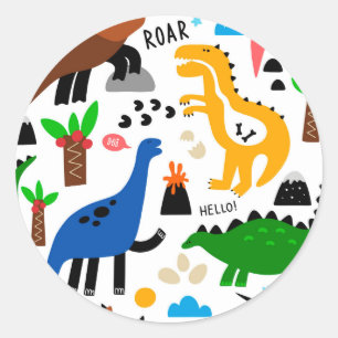 Dinosaurs seamless pattern classic round sticker