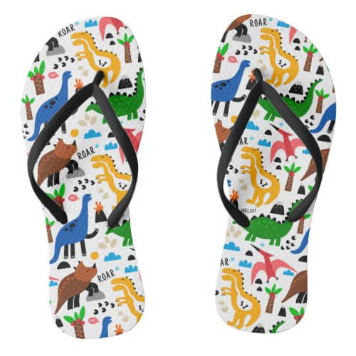 Dinosaurs seamless pattern flip flops