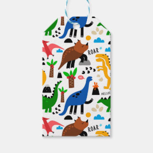 Dinosaurs seamless pattern gift tags