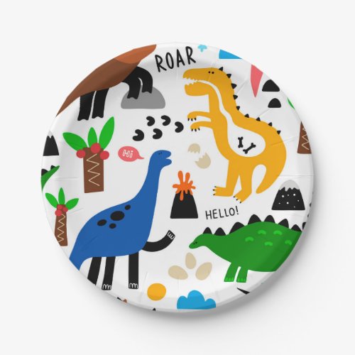 Dinosaurs seamless pattern paper plates
