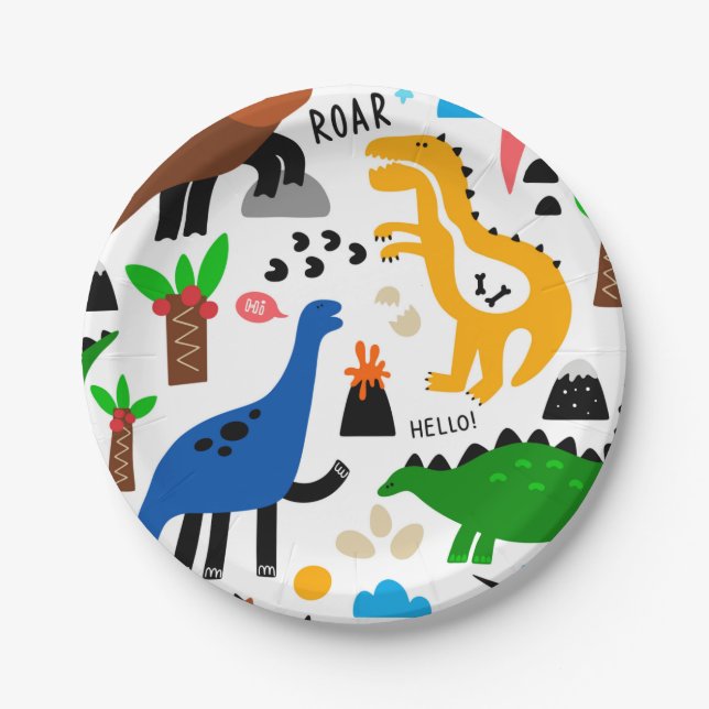 Dinosaurs seamless pattern paper plates (Front)