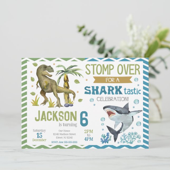 Dinosaurs & Sharks Birthday Invitation (Standing Front)