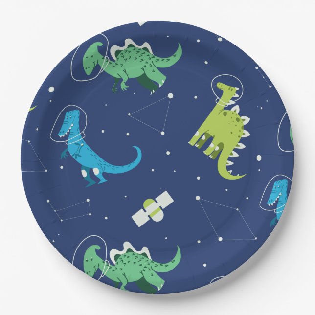 Dinosaurs Space dino kids Pattern Gift Cute Summer Paper Plates (Front)