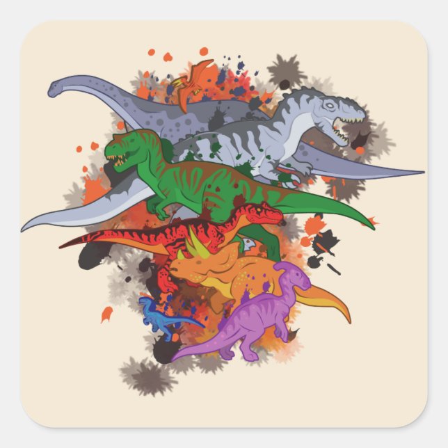 Dinosaurs Square Sticker (Front)