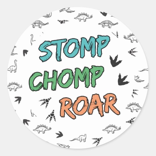 Dinosaurs Stomp Chomp Roar Birthday Party Any Age Classic Round Sticker