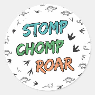 Dinosaurs Stomp Chomp Roar Birthday Party, Any Age Classic Round Sticker