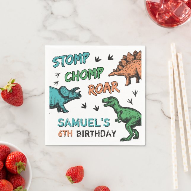 Dinosaurs Stomp Chomp Roar Birthday Party, Any Age Napkins (Insitu)