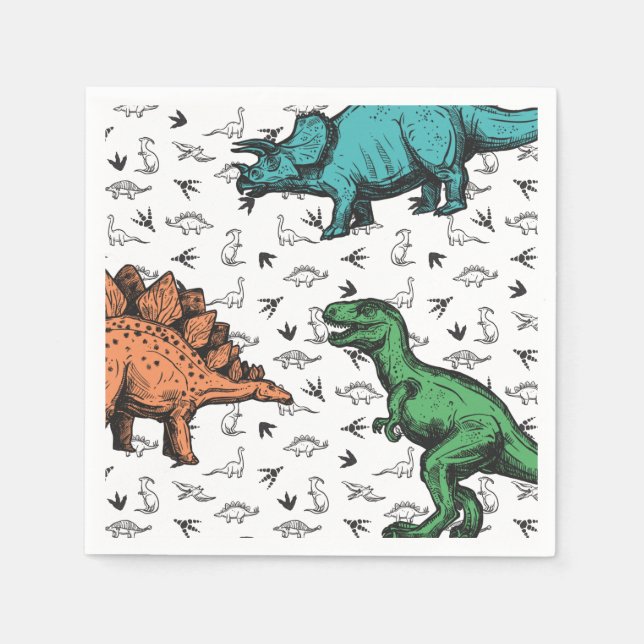 Dinosaurs Stomp Chomp Roar Birthday Party Pattern Napkins (Front)