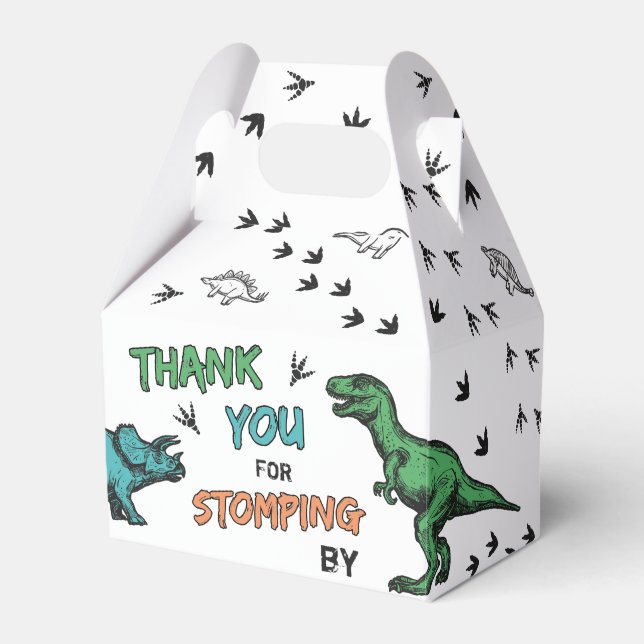 Dinosaurs Stomp Chomp Roar Birthday Thank You Favor Boxes (Front Side)