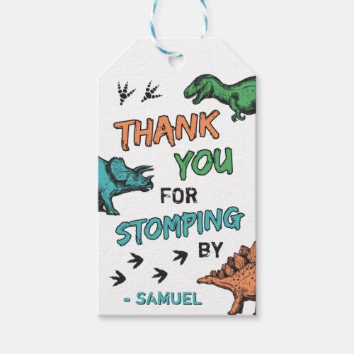 Dinosaurs Stomp Chomp Roar Birthday Thank You Gift Tags