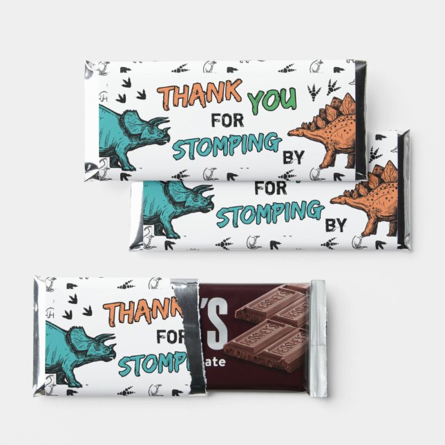 Dinosaurs Stomp Chomp Roar Birthday Thank You Hershey Bar Favors (Front)