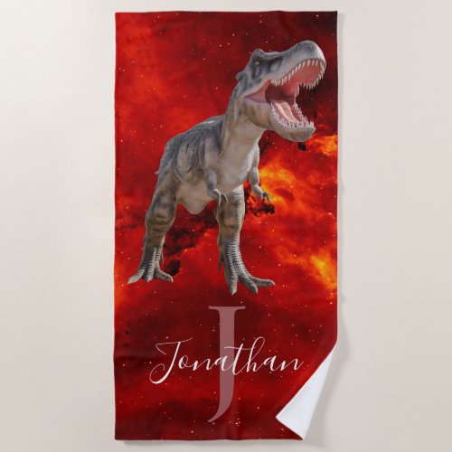 Dinosaurs T Rex Fire Jurassic World Beach Towel