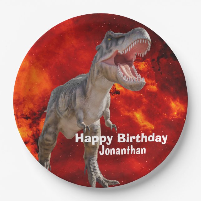 Dinosaurs T Rex fire Jurassic World  Paper Plates (Front)