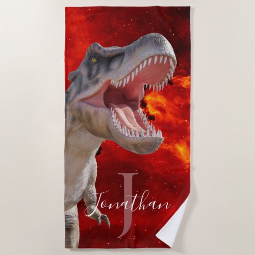 Dinosaurs T Rex Fire red  Jurassic World Beach Towel
