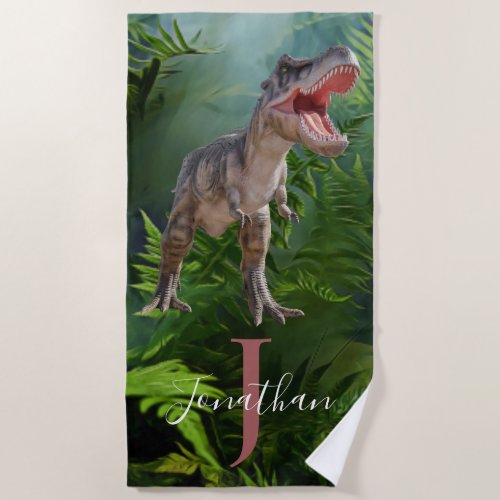 Dinosaurs T Rex jungle Green Jurassic World Beach Towel